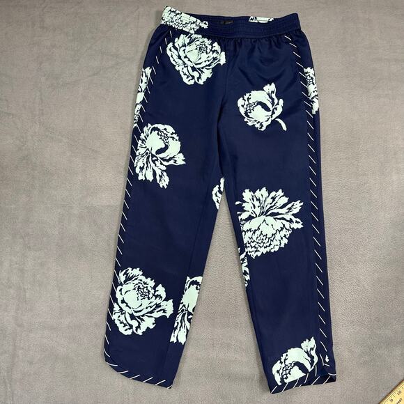 J. Crew Womens  Reese Pants Pull On Elastic Waist Lined Navy Floral Peony Size 2 - Picture 1 of 9